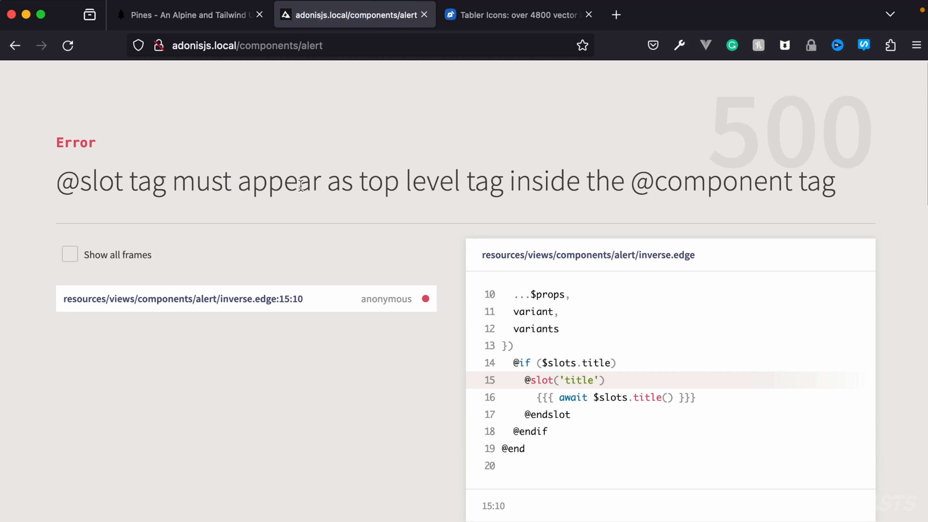Slot top-level tag error
