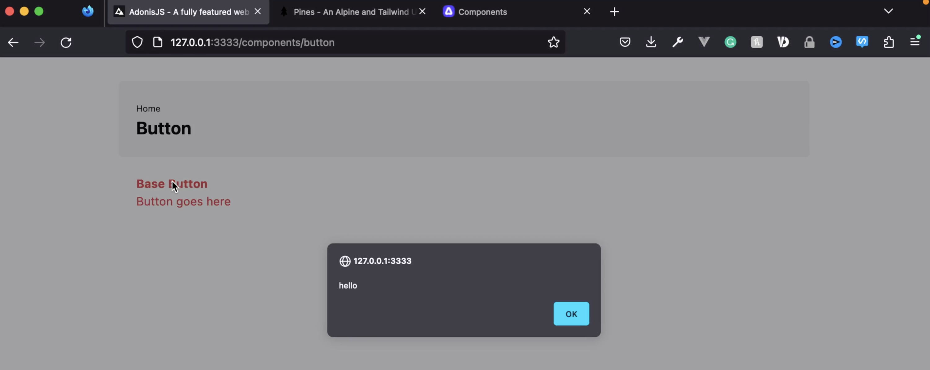 Alert from click handler passed as prop